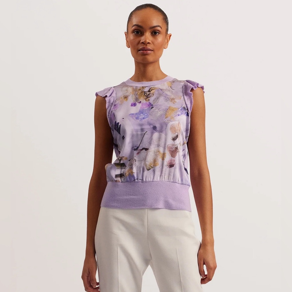 TED BAKER Scallop Trim Woven Front Top